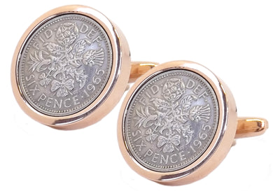 1965 Sixpence Coins Hand Set in a Rose Gold plate Setting Mens Gift Cuff Links by CUFFLINKS DIRECT
