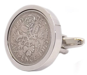1965 Sixpence Coins Hand Set in a Silver plate Setting Mens Gift Cuff Links by CUFFLINKS DIRECT