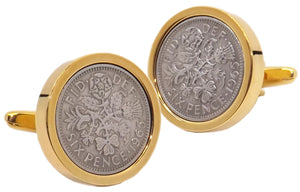 1965 Sixpence Coins Hand Set in a 9ct Gold plate Setting Mens Gift Cuff Links by CUFFLINKS DIRECT