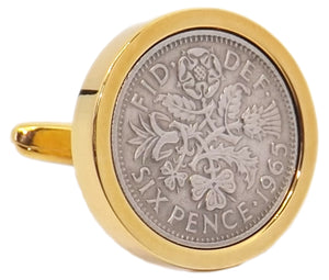 1965 Sixpence Coins Hand Set in a 9ct Gold plate Setting Mens Gift Cuff Links by CUFFLINKS DIRECT