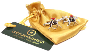 3D Silver Race Horse and Red Jockey Cufflinks (Ascot Aintree Racing) by CUFFLINKS DIRECT