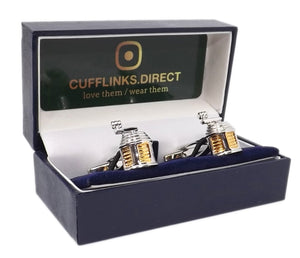 3D Angling Fishing Reel Silver and Gold Fish Gift Cuff links By CUFFLINKS.DIRECT