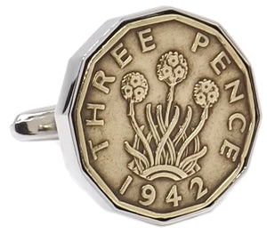 1942 Three Pence Coins Set in Silver Setting Mens 76 Years Gift Cufflinks by CUFFLINKS DIRECT