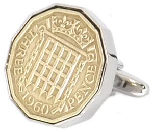 1960 Three Pence Coins Set in Silver Setting Mens Gift Cufflinks by CUFFLINKS DIRECT