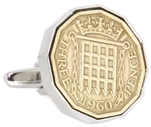 1960 Three Pence Coins Set in Silver Setting Mens Gift Cufflinks by CUFFLINKS DIRECT