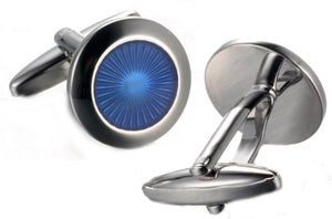 Executive Blue Round Enamel Mens Gift double Cuff links by CUFFLINKS DIRECT