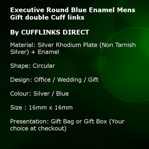 Executive Blue Round Enamel Mens Gift double Cuff links by CUFFLINKS DIRECT