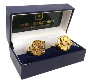 Gold Watch Movement Mens Steampunk Wedding Gift Cuff Links by CUFFLINKS DIRECT