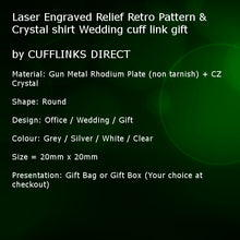 Laser Engraved Relief Retro Pattern & Crystal Wedding cuff links by CUFFLINKS DIRECT