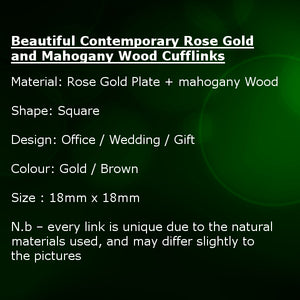 Beautiful Contemporary Rose Gold and Mahogany Wood Cufflinks