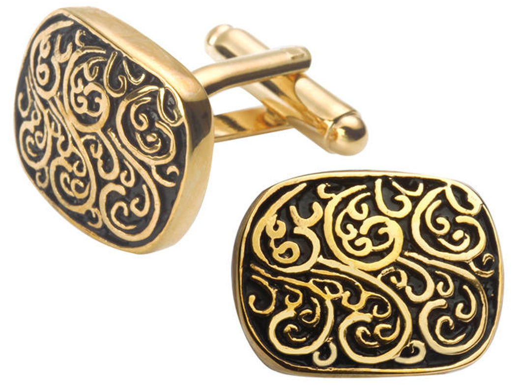 Vintage Style Gold and Black Engraved Mens Gift Cuff Links by CUFFLINKS DIRECT