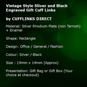Vintage Style Sliver and Black Engraved Mens Gift Cuff Links by CUFFLINKS DIRECT
