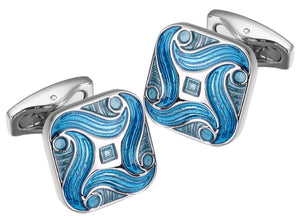 Aqua Blue Enamel Swirl Design Mens Wedding Gift Cuff links by CUFFLINKS DIRECT