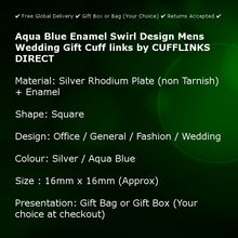 Aqua Turquoise Blue Enamel Swirl Design Mens Wedding Gift Cuff links by CUFFLINKS DIRECT