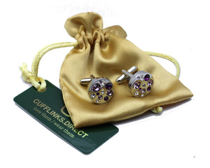 Pink & Purple modern Austrian crystal Mens Gift cuff links  by CUFFLINKS DIRECT