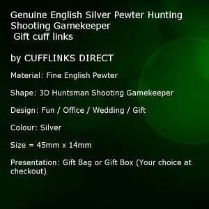 Genuine English Silver Pewter Hunting Shooting Gamekeeper Gift CUFFLINKS DIRECT