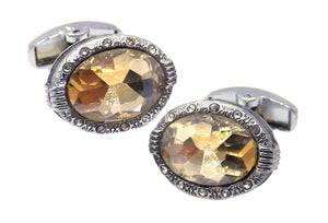 Vintage Style Oval Champagne Crystal Gem Mens wedding Gift Cuff links by CUFFLINKS DIRECT
