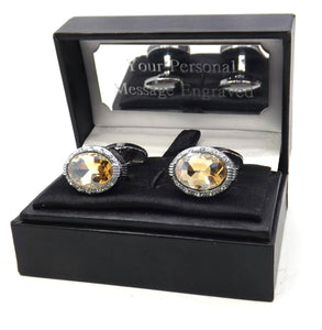 Vintage Style Oval Champagne Crystal Gem Mens wedding Gift Cuff links by CUFFLINKS DIRECT