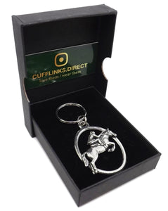 Horse Jockey Show Jumping Eventing pewter Key Ring Chain Gift - CUFFLINKS DIRECT