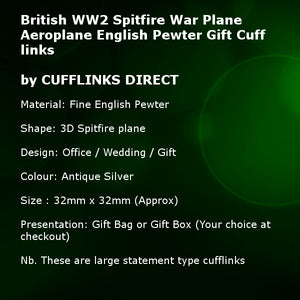 British WW2 Spitfire War Plane Aeroplane English Pewter Gift by CUFFLINKS DIRECT