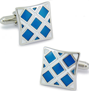 Silver Blue White X Design Mens Gift Cuff links by CUFFLINKS DIRECT