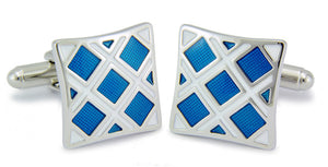 Silver Blue White X Design Mens Gift Cuff links by CUFFLINKS DIRECT