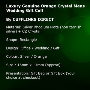 Luxury Genuine Orange Crystal Mens Wedding Gift Cuff links by CUFFLINKS DIRECT