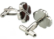 Luxury Lucky Clover Mahogany wood inlay & Silver Mens 5th Wedding Anniversary Gift by CUFFLINKS DIRECT