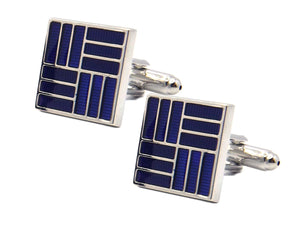 Blue Enamel and Silver Mens Office Birthday Gift Cuff links by CUFFLINKS DIRECT