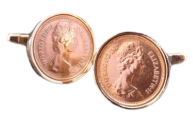 1971 Heads up British Half Penny Coins Set in Rose Gold Setting Men 50 Years Gift Cufflinks
