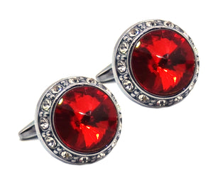 Large Cufflinks with Ruby Red Swarovski crystal mens gift by CUFFLINKS DIRECT