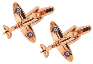 Rose Gold British WW2 RAF Spitfire War Plane Aeroplane Cufflinks by CUFFLINKS DIRECT