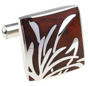 Luxury Mahogany wood inlay & Silver Reed Design Mens Wedding Gift CUFFLINKS