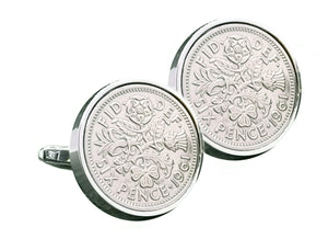 1961 Sixpence Coins Set in Silver Rhodium plate Setting Mens Birth Year Gift by CUFFLINKS DIRECT